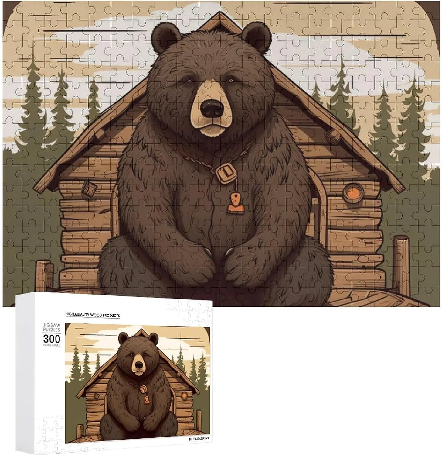 Bear Pet Puzzle Wooden Jigsaw Puzzles from Photos Wedding Puzzle Family Reunion Puzzle for Wedding Gift Puzzle Personalized Photo Puzzle 1000/500/300 Pieces Rustic semicircular laboratory margin wing Lodge 