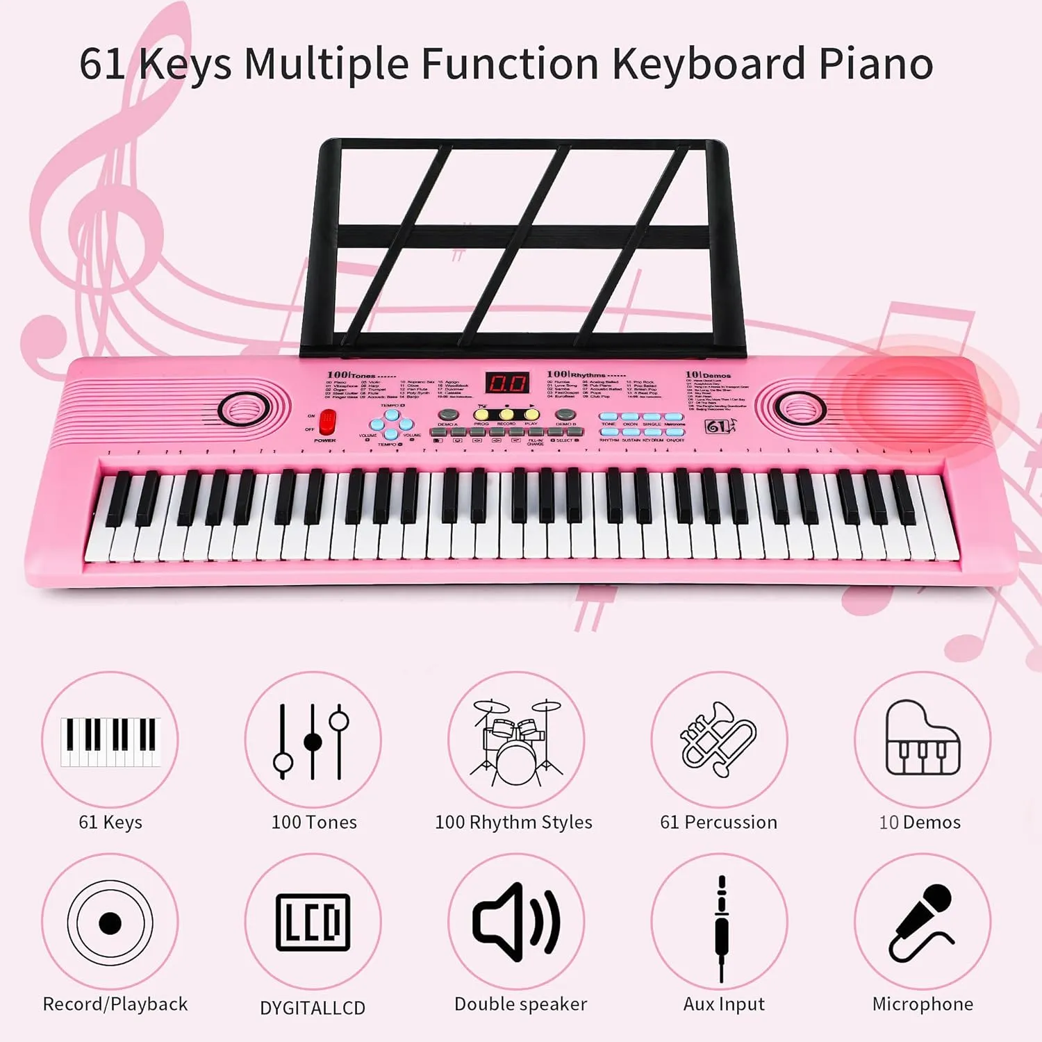 Beginner Birthday Christmas strange simplification destination rut frontal designer Gifts Pink Keyboard Piano 61 Key Electric Digital Piano Music keyboard w/Microphone Portable Piano For Kids 
