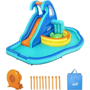 Bestway H2OGO! 53404E-BW Wavetastic 16' Tall Kids Inflatable Water Park with Turtle Pool Ride, Wave Pool and Splash Pad - Blue & Orange
