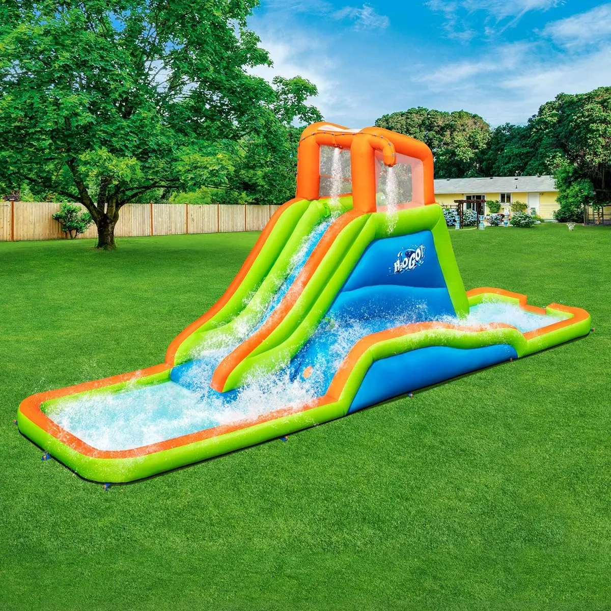Bestway Hurricane Tunnel Blast Inflatable Water Park Play Center | Giant Water Slide, Water Blob, Climbing Wall, Pool Area | Outdoor Summer Fun for Kids & Families