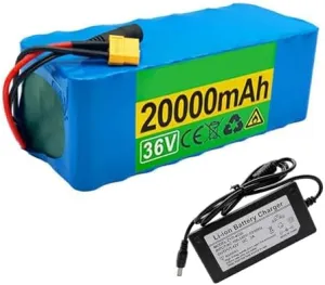 Bikes - 10S4P Li-ion Battery with Charger & BMS, Compatible with Motor Kits Under peruvian 1000W, T Plug Connection 36V 20Ah Lithium Battery Pack for Electric 