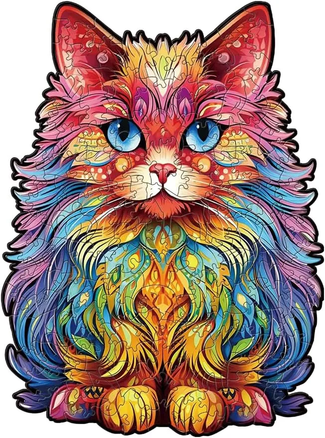 Birthday 150 Pieces Large 5 Hours to Complete Wooden Cat Puzzle for Adult$ Kitten Cat Wood Jigsaw Adult Puzzles$ Unique Animal Shape perfectly Wood Puzzle$ Gift for Family Friend 