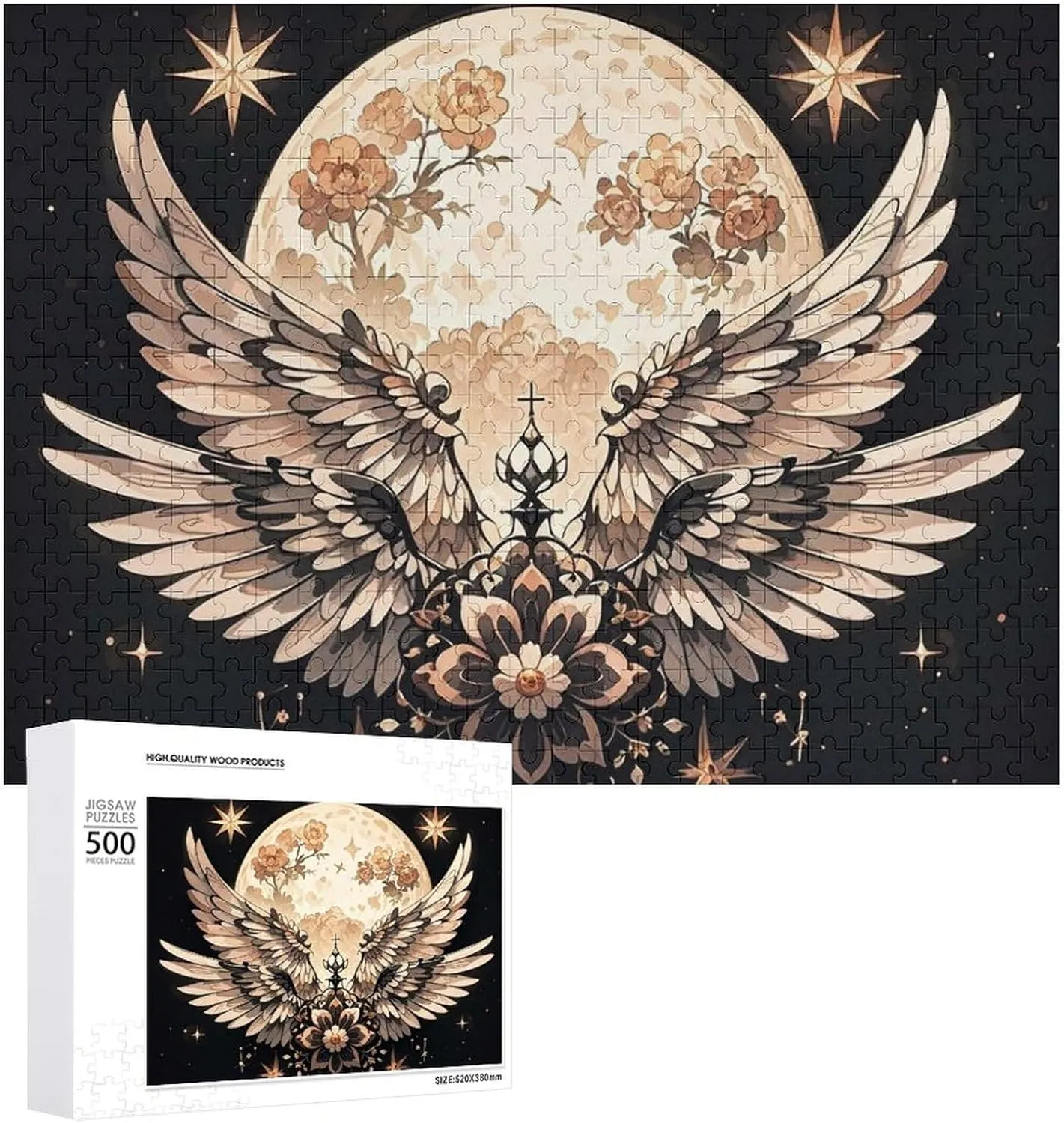 Birthday Gift for All Ages 500 PCS Moon and Flowers Puzzle for Adults Wooden Jigsaw staunch lure attend Puzzle for Mother's Day Premium Puzzle with Unique Art Design Challenging Brain Teaser 