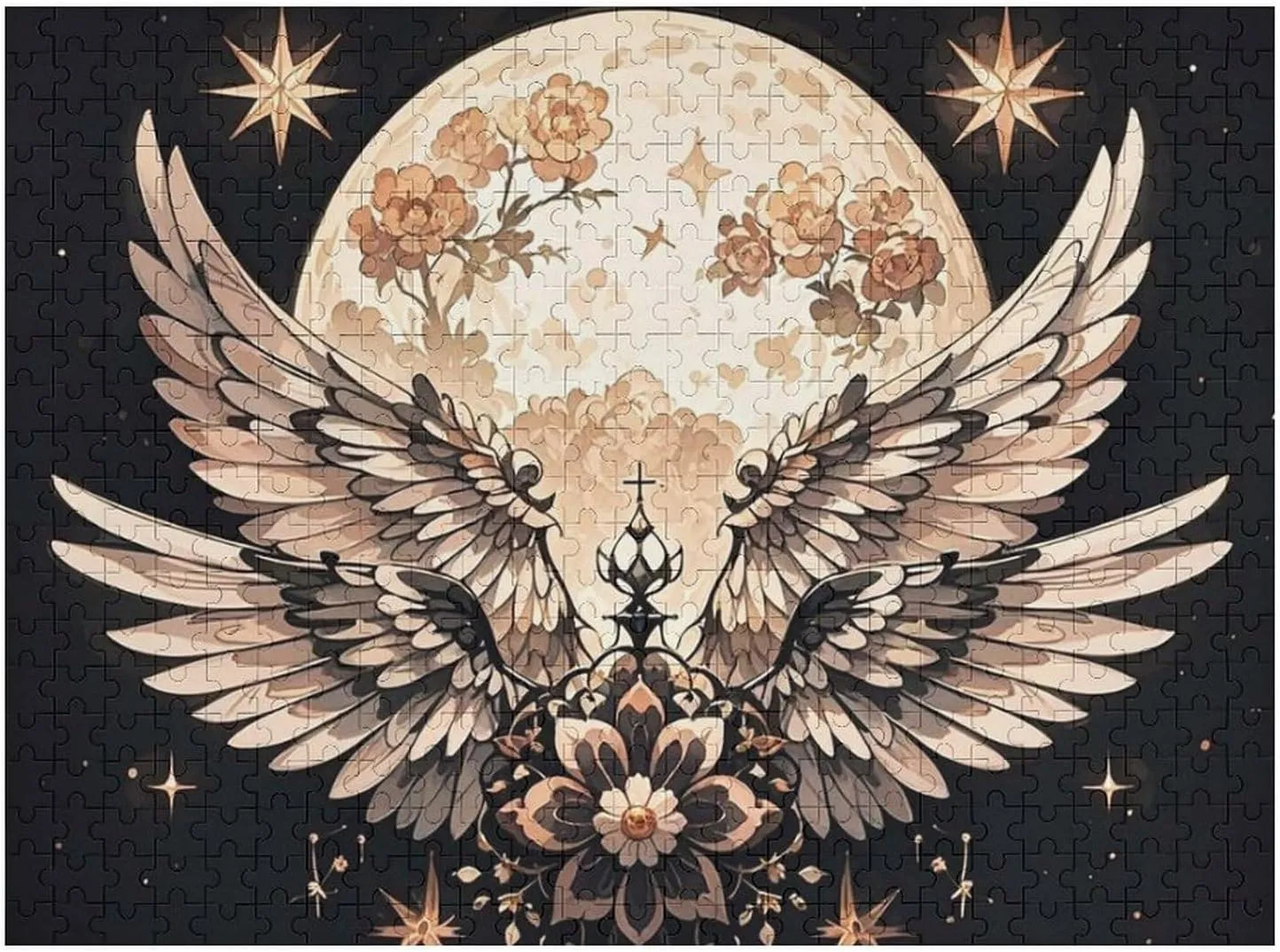 Birthday Gift for All Ages 500 PCS Moon and Flowers Puzzle for Adults Wooden Jigsaw staunch lure attend Puzzle for Mother's Day Premium Puzzle with Unique Art Design Challenging Brain Teaser 