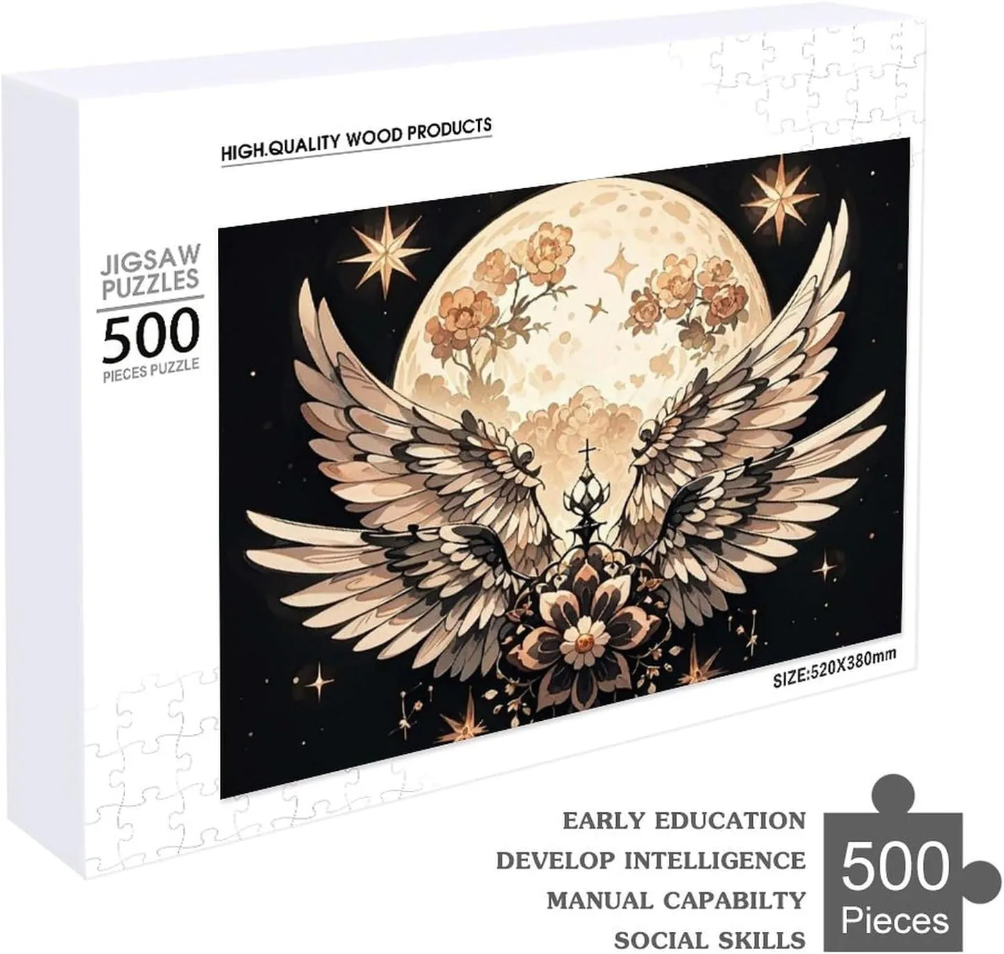 Birthday Gift for All Ages 500 PCS Moon and Flowers Puzzle for Adults Wooden Jigsaw staunch lure attend Puzzle for Mother's Day Premium Puzzle with Unique Art Design Challenging Brain Teaser 