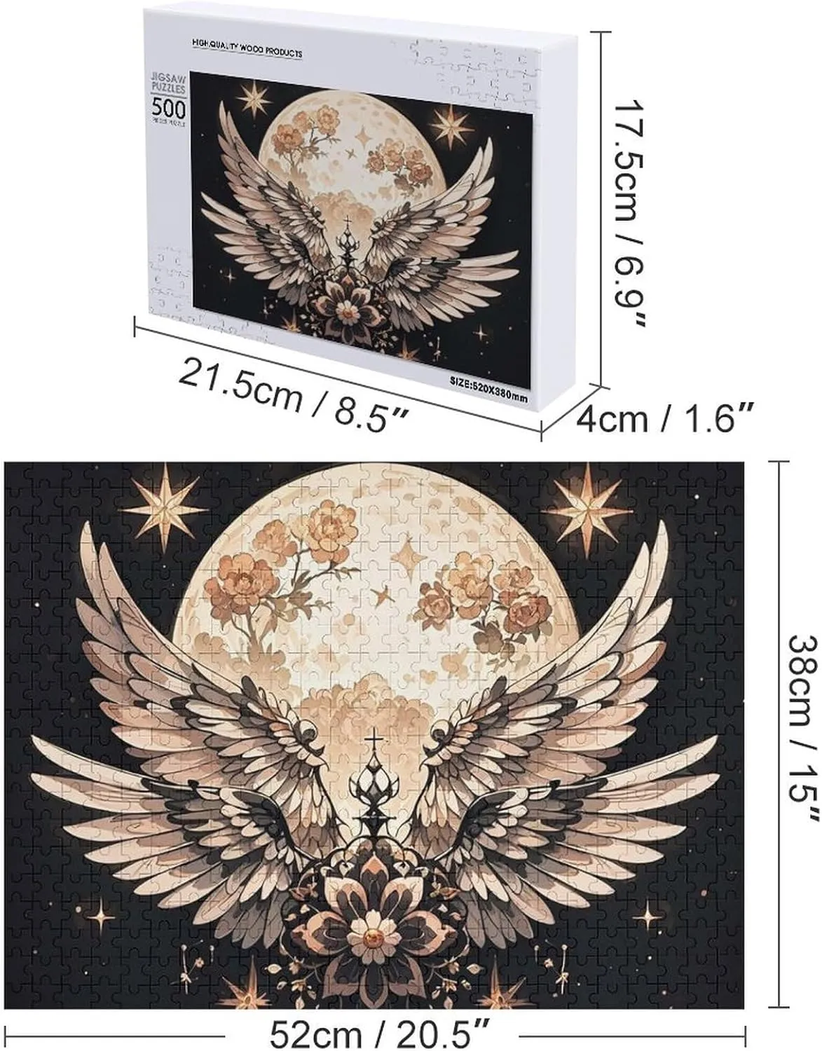 Birthday Gift for All Ages 500 PCS Moon and Flowers Puzzle for Adults Wooden Jigsaw staunch lure attend Puzzle for Mother's Day Premium Puzzle with Unique Art Design Challenging Brain Teaser 