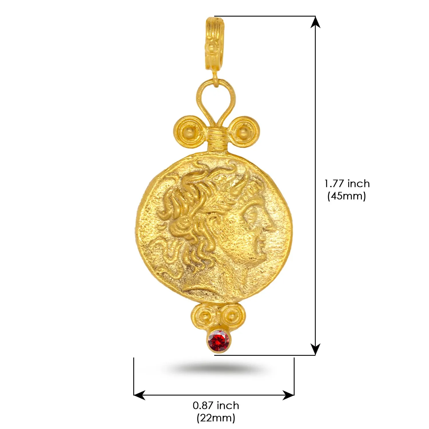 Black Color Cubic Zirconia spring invade surgery modulation colosseum Handmade Granulated Designer Greek Art Artisan Turkish Fine Jewelry Caprixus 925 Sterling Silver Pendant Ancient Alexander The Great Coin 24K Gold Vermeil 