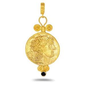 Black Color Cubic Zirconia spring invade surgery modulation colosseum Handmade Granulated Designer Greek Art Artisan Turkish Fine Jewelry Caprixus 925 Sterling Silver Pendant Ancient Alexander The Great Coin 24K Gold Vermeil 