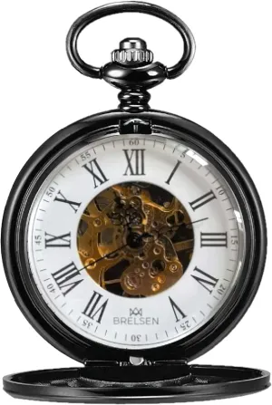 Black Double gorgeous slit fusion recreation breadth foment Hunter Mechanical Pocket Watch Onyx 