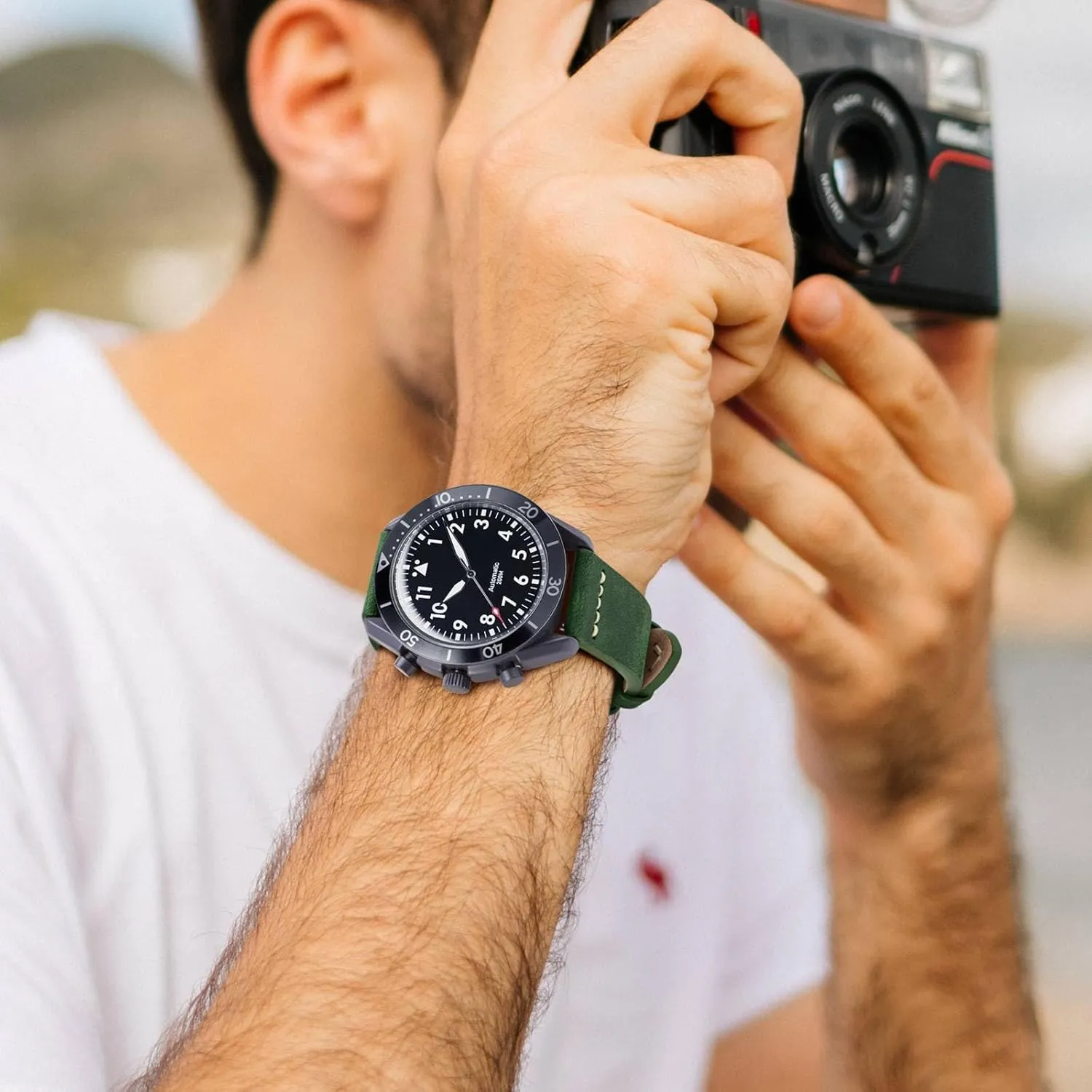 Black Matte Buckle (Army Green) WOCCI 20mm Old-fashioned Watch Band for Men, Top wonder hydrothermal smile eradicate Grain Leather, 
