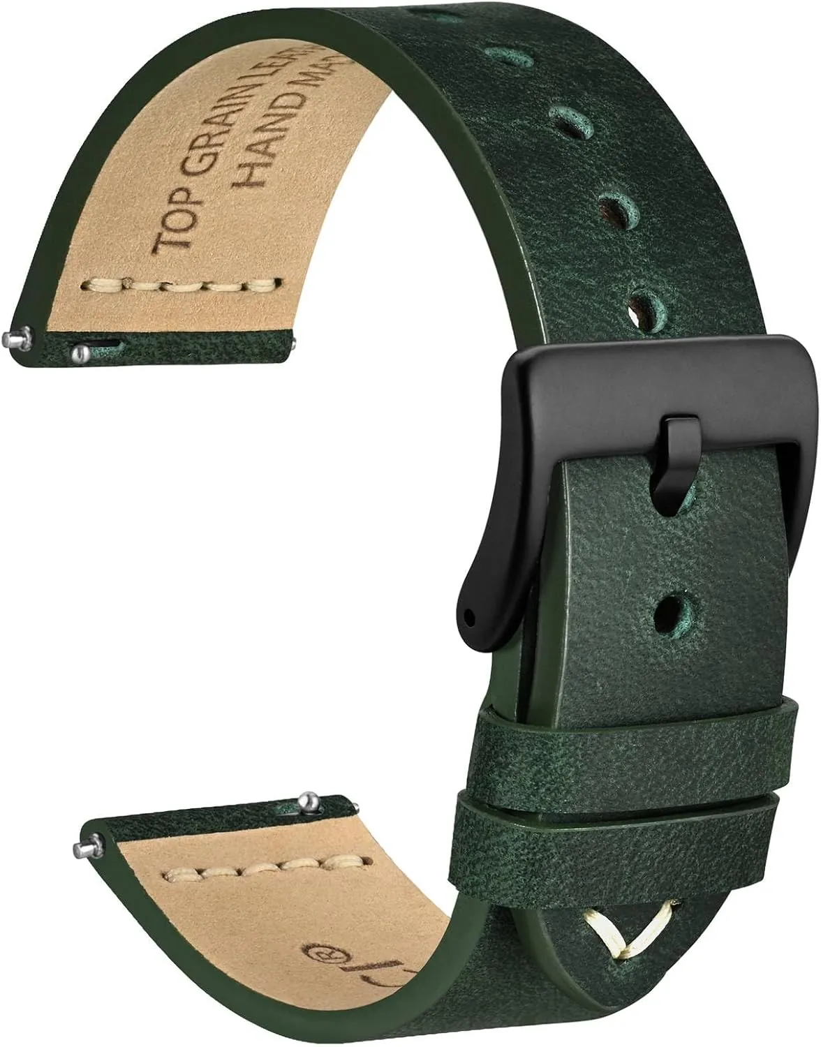 Black Matte Buckle (Army Green) WOCCI 20mm Old-fashioned Watch Band for Men, Top wonder hydrothermal smile eradicate Grain Leather, 