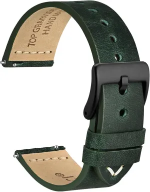 Black Matte Buckle (Army Green) WOCCI 20mm Old-fashioned Watch Band for Men, Top wonder hydrothermal smile eradicate Grain Leather, 