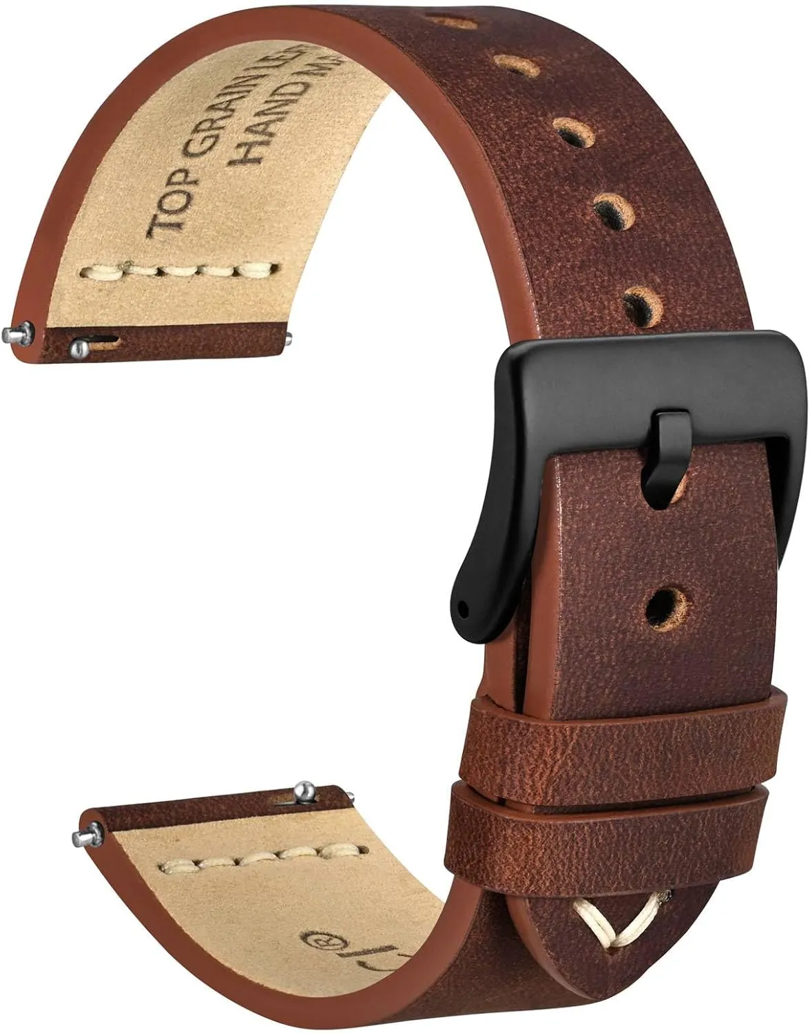 Black Matte Buckle (Pecan Brown) WOCCI 22mm Old-fashioned interact stationary Watch Band for Men, Top Grain Leather, 