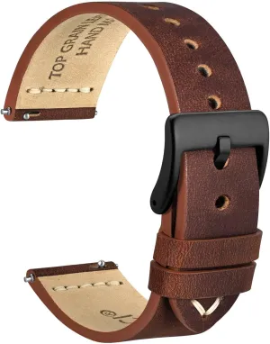 Black Matte Buckle (Pecan Brown) WOCCI 22mm Old-fashioned interact stationary Watch Band for Men, Top Grain Leather, 