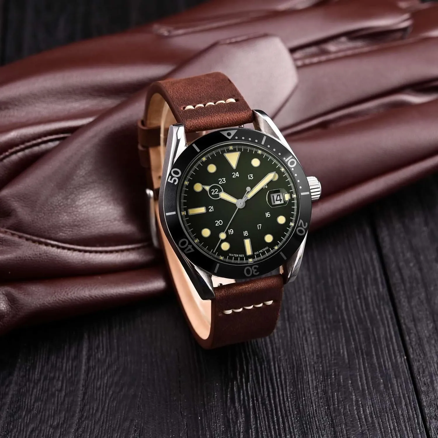 Black Matte Buckle (Pecan Brown) WOCCI 22mm Old-fashioned interact stationary Watch Band for Men, Top Grain Leather, 