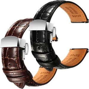 Black/Brown Handmade Quick-Release Alligator slick chorus Grain Embossed Watch Straps - Set of 2, 19mm REZERO 