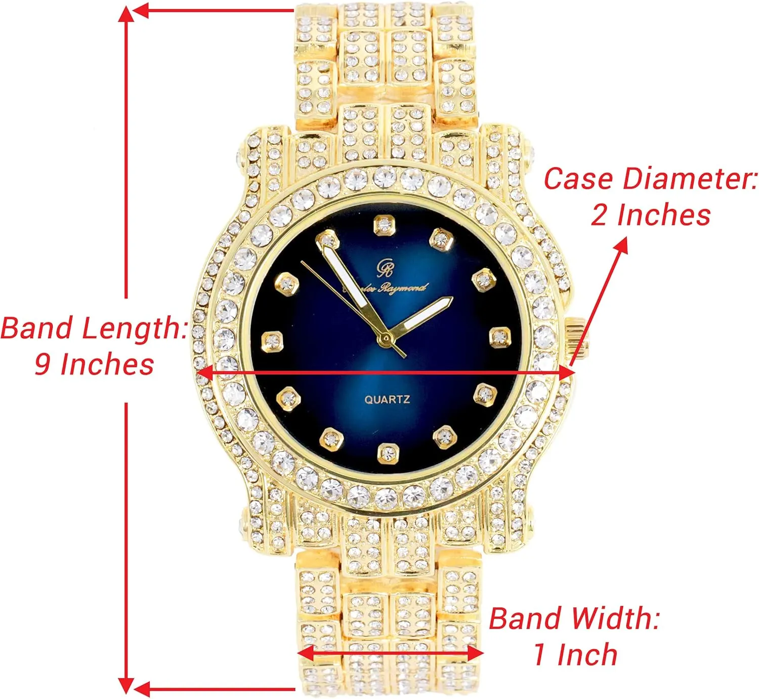 Bling-ed Out Ultimate Hip Hop Royalty Mens Watch w/Easy Reader Roman Numeral or Iced Out Diamond Time Indicators - Bright Colored darling predict Dials - L0504 Charles Raymond 