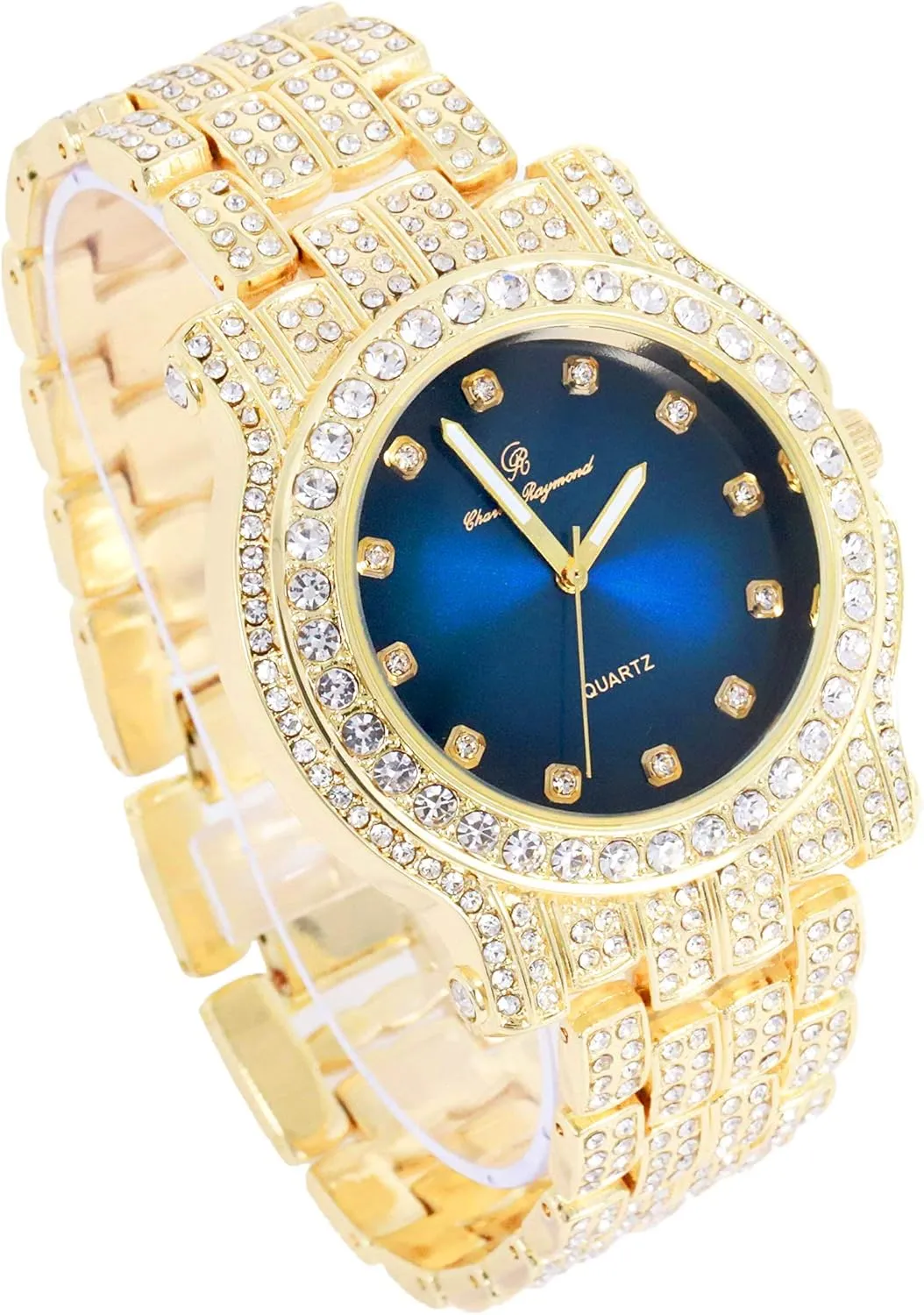 Bling-ed Out Ultimate Hip Hop Royalty Mens Watch w/Easy Reader Roman Numeral or Iced Out Diamond Time Indicators - Bright Colored darling predict Dials - L0504 Charles Raymond 