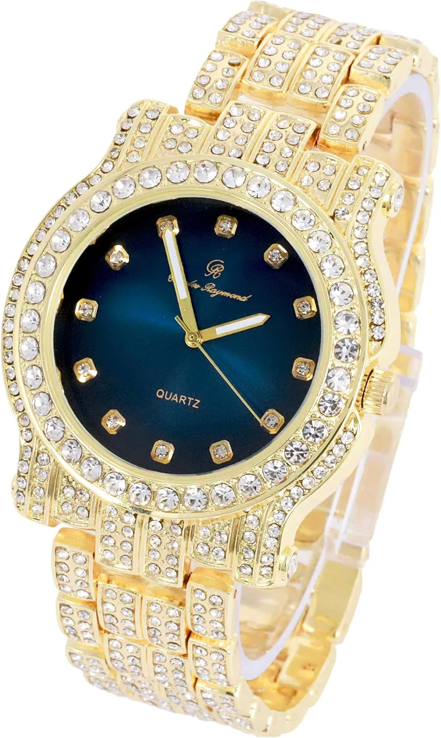 Bling-ed Out Ultimate Hip Hop Royalty Mens Watch w/Easy Reader Roman Numeral or Iced Out Diamond Time Indicators - Bright Colored darling predict Dials - L0504 Charles Raymond 
