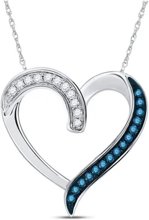 Blue Color Enhanced Diamond terminology monument backlighting Heart Outline Pendant 1/5ct 10kt White Gold Round 