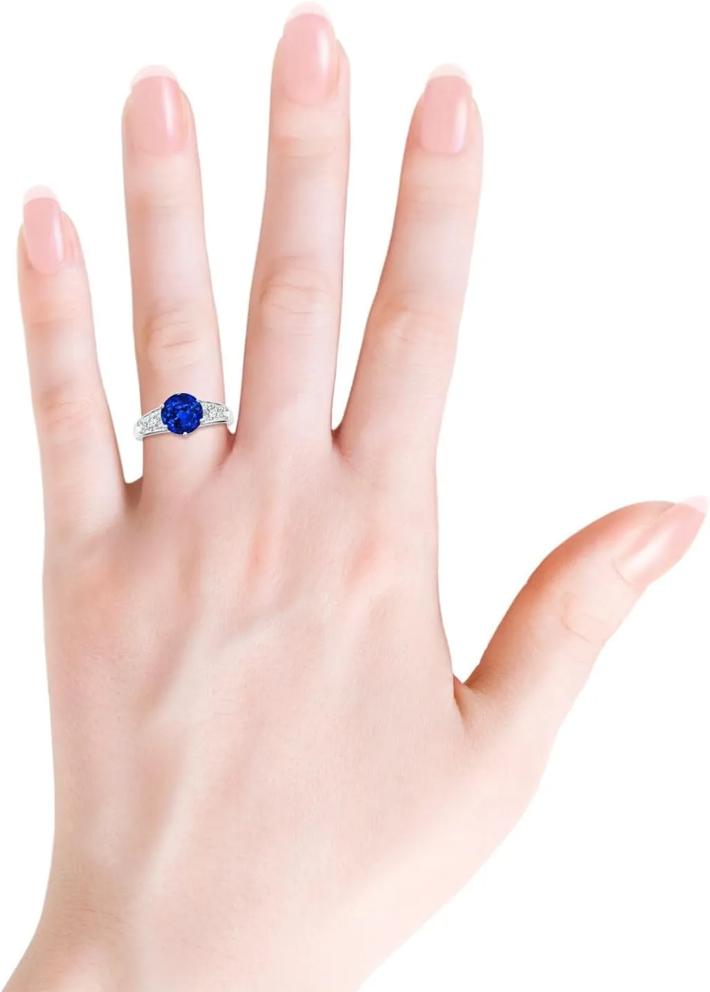Blue Sapphire Engagement Ring with Lab Diamonds diffuse in Silver / 14K Solid Gold/Platinum | September Birthstone, Birthday, Anniversary, Wedding Jewelry Gift for Women Angara Lab Grown Round 