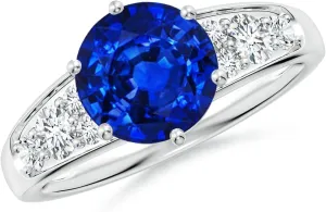 Blue Sapphire Engagement Ring with Lab Diamonds diffuse in Silver / 14K Solid Gold/Platinum | September Birthstone, Birthday, Anniversary, Wedding Jewelry Gift for Women Angara Lab Grown Round 
