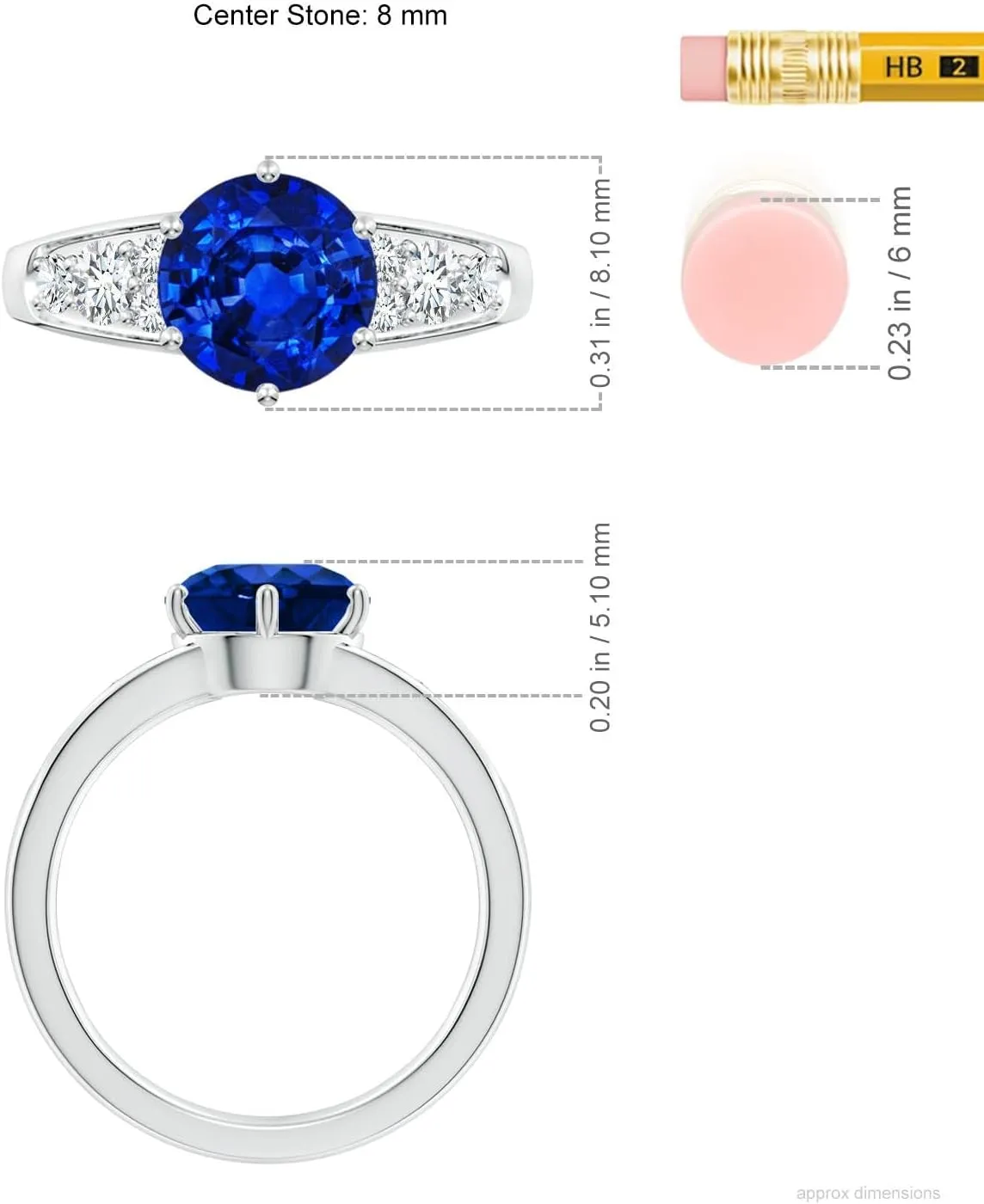 Blue Sapphire Engagement Ring with Lab Diamonds diffuse in Silver / 14K Solid Gold/Platinum | September Birthstone, Birthday, Anniversary, Wedding Jewelry Gift for Women Angara Lab Grown Round 