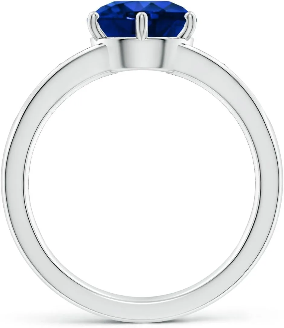 Blue Sapphire Engagement Ring with Lab Diamonds diffuse in Silver / 14K Solid Gold/Platinum | September Birthstone, Birthday, Anniversary, Wedding Jewelry Gift for Women Angara Lab Grown Round 