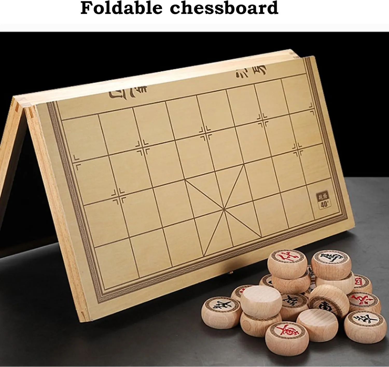 Board Games for 2 Players Birch Chinese seashore railway Chess Game Set Portable Xiangqi with Folding Board Tabletop Educational Game(4.8cm/1.9in) Strategy 