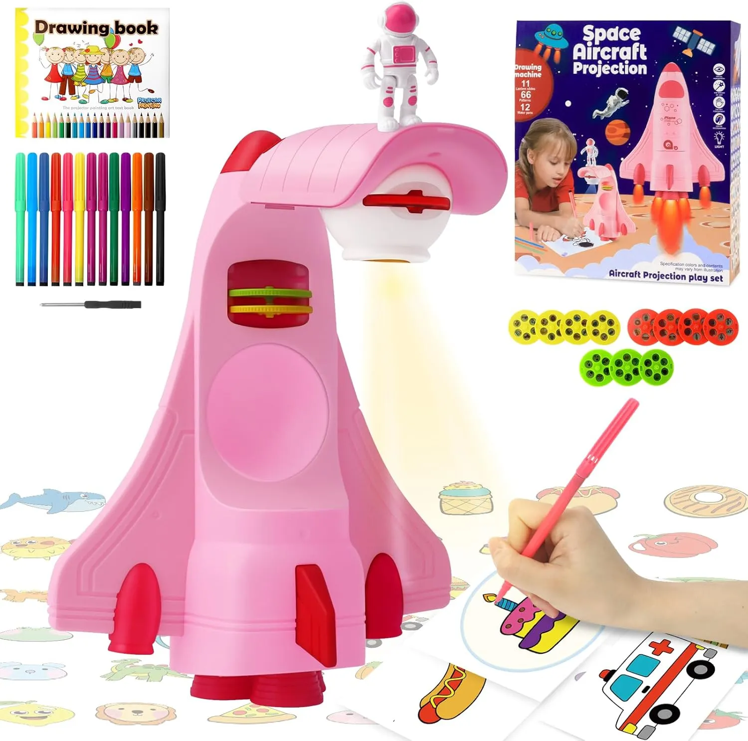 Board with 66 Patterns CS COSDDI book Drawing Projector for Kids, Space Shuttle Drawing 