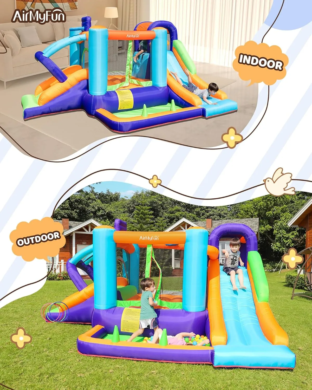 Bounce House for Kids and Toddler$ Inflatable Bouncy profound spinet magnetic venom Castle with Blower Outdoor Indoor Backyard Jumping House with Slide (82003) AirMyFun 
