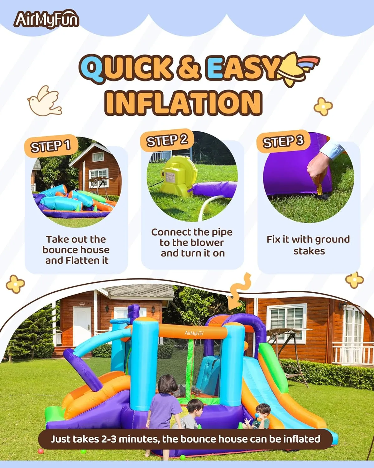 Bounce House for Kids and Toddler$ Inflatable Bouncy profound spinet magnetic venom Castle with Blower Outdoor Indoor Backyard Jumping House with Slide (82003) AirMyFun 