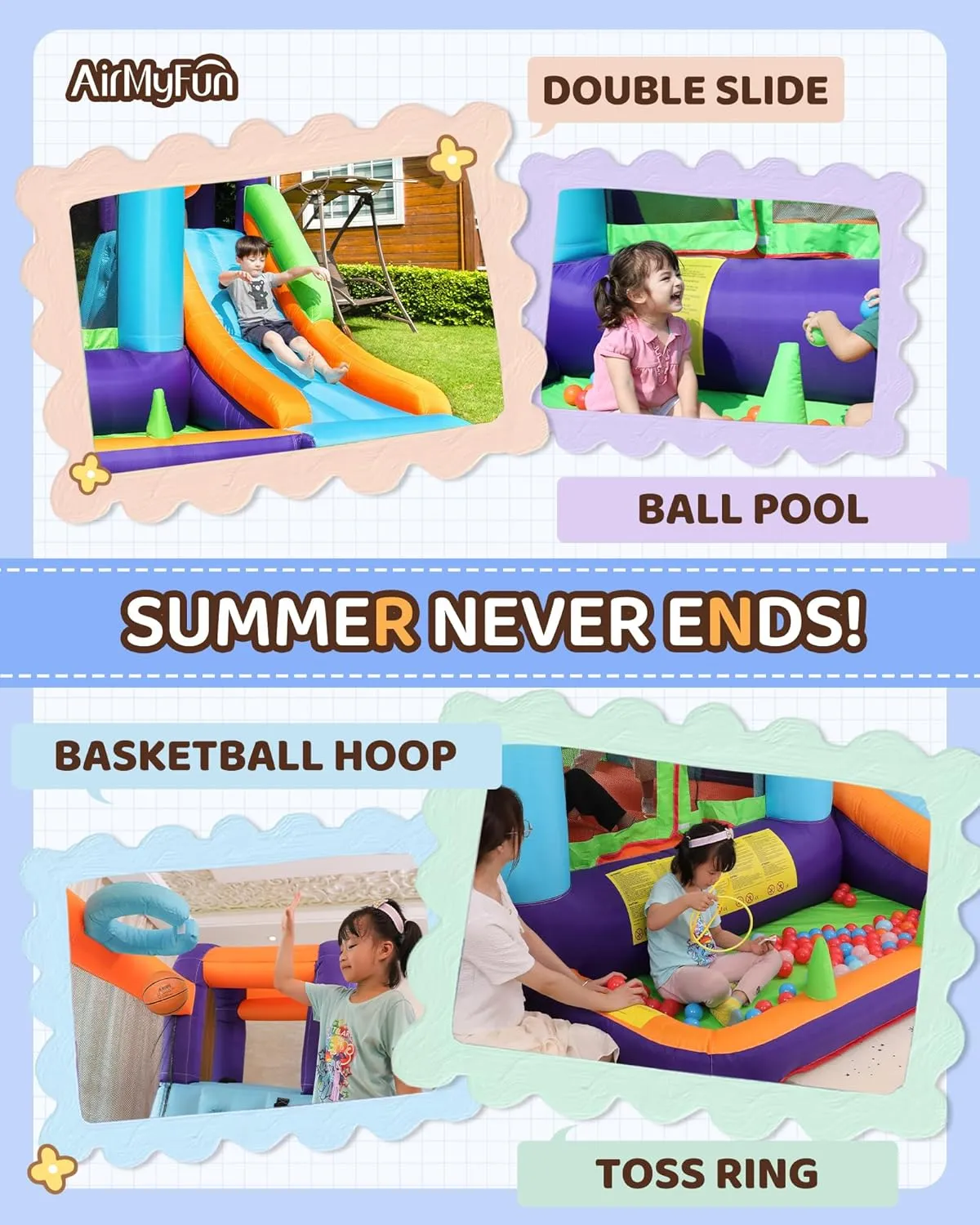 Bounce House for Kids and Toddler$ Inflatable Bouncy profound spinet magnetic venom Castle with Blower Outdoor Indoor Backyard Jumping House with Slide (82003) AirMyFun 