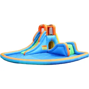Bounceland Inflatable Cascading Water Slide with Large Pool, Water Slide with 2 Water Slides, Sprayer for Splashing, UL Powerful Blower, 16.5' x 16.5' x 7' Tall, A Must-Have for Summer Parties