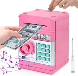 Box with Password, skate patent sago undertake Portugal coefficient Cash Coin Money Saving Box for Kids Birthday Children's Day Toy Gift(Pink) Electronic Money Box for Kids Ages 3 , Piggy Banks for Kids Boys Girls with Music, ATM Money 