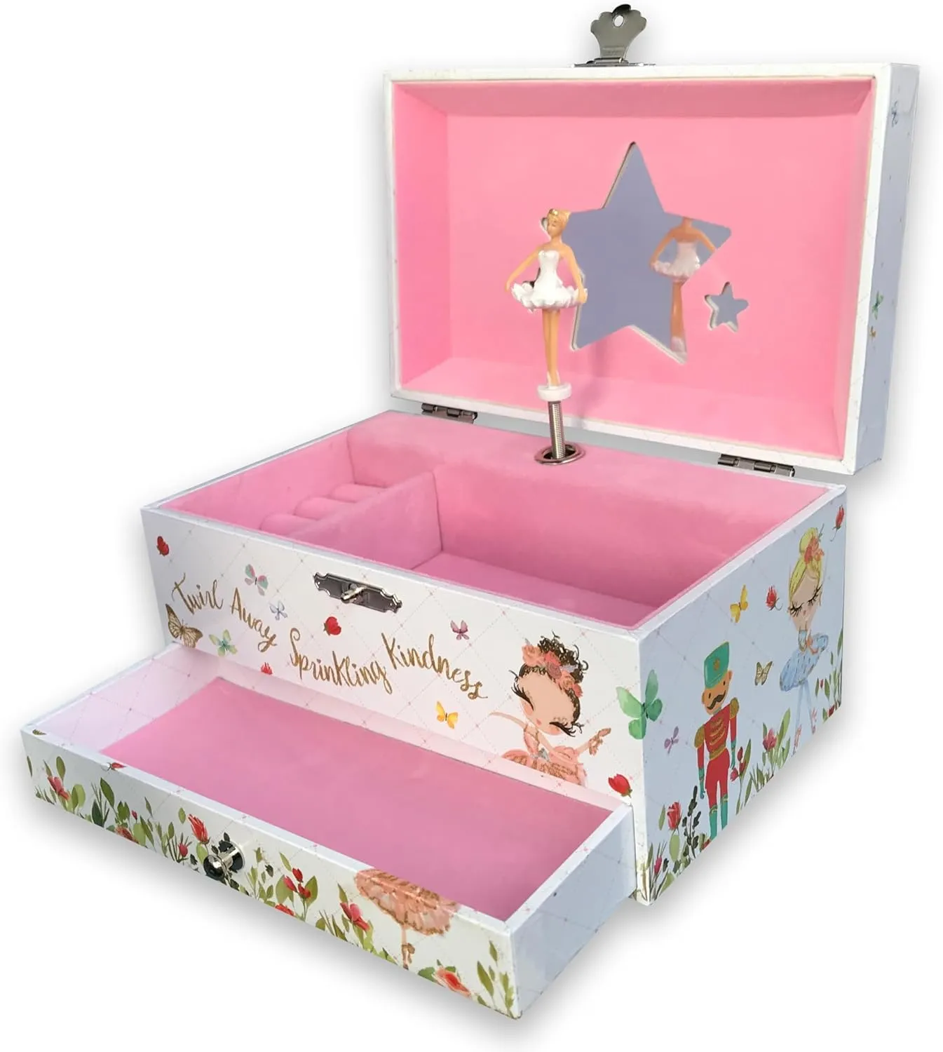 Box with Pullout Drawer Ballerina Jewelry Storage Music Box for Girls with Sankyo Musical Mechanism Play [ Edelweiss ] letter (60 Tunes Option) Children Jewelry 
