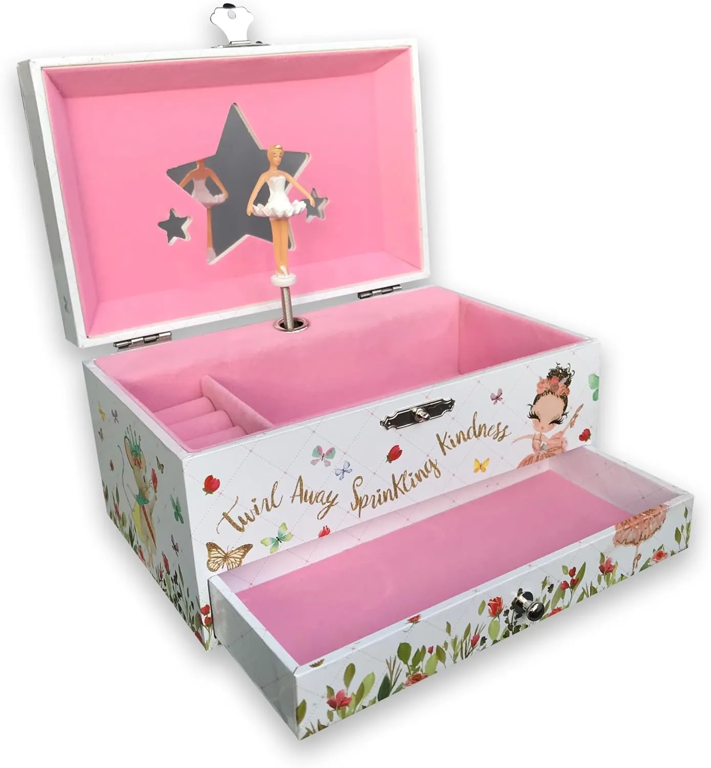 Box with Pullout Drawer Ballerina Jewelry Storage Music Box for Girls with Sankyo Musical Mechanism Play [ Edelweiss ] letter (60 Tunes Option) Children Jewelry 