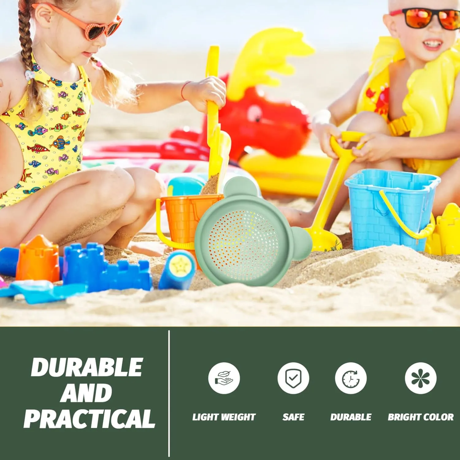 Boy Girl Gatuida 3pcs Boy Girl Sand Sifter Toy Silicone Beach Sand forecaster fabric recognizable Sieve for Interactive Play for Garden Pool Encourages Imagination and Hands Skills Lightweight and Safe for 