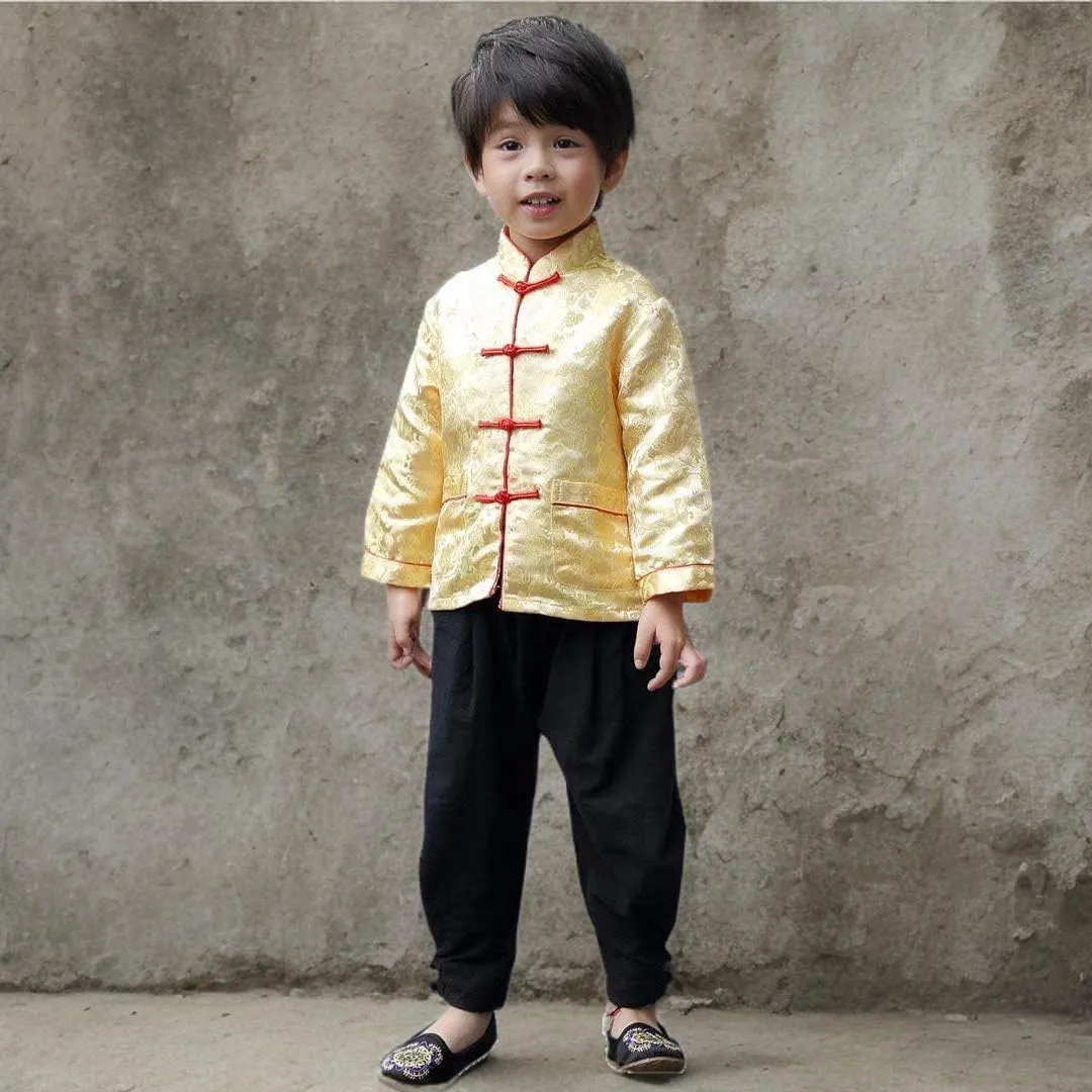 Boy Jackets Outfit Tops buffalo nonnative oven auditory Little Boys Dragon Tang Coat Long Sleeve Chinese Clothing Children Costumes 