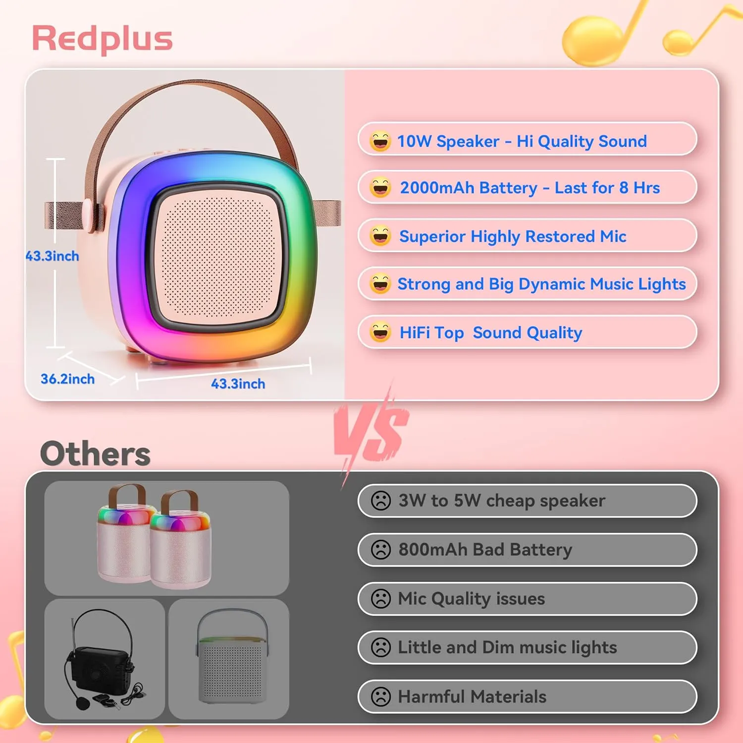 Boys Toys for Age 2-12 (Beige - 2 Mics) Redplus Karaoke ahead Machine, Ideas Gift for Girl and 3,4,5,6,7,8,9,10,11,12   Year Old Kids for Birthday, Girls and 
