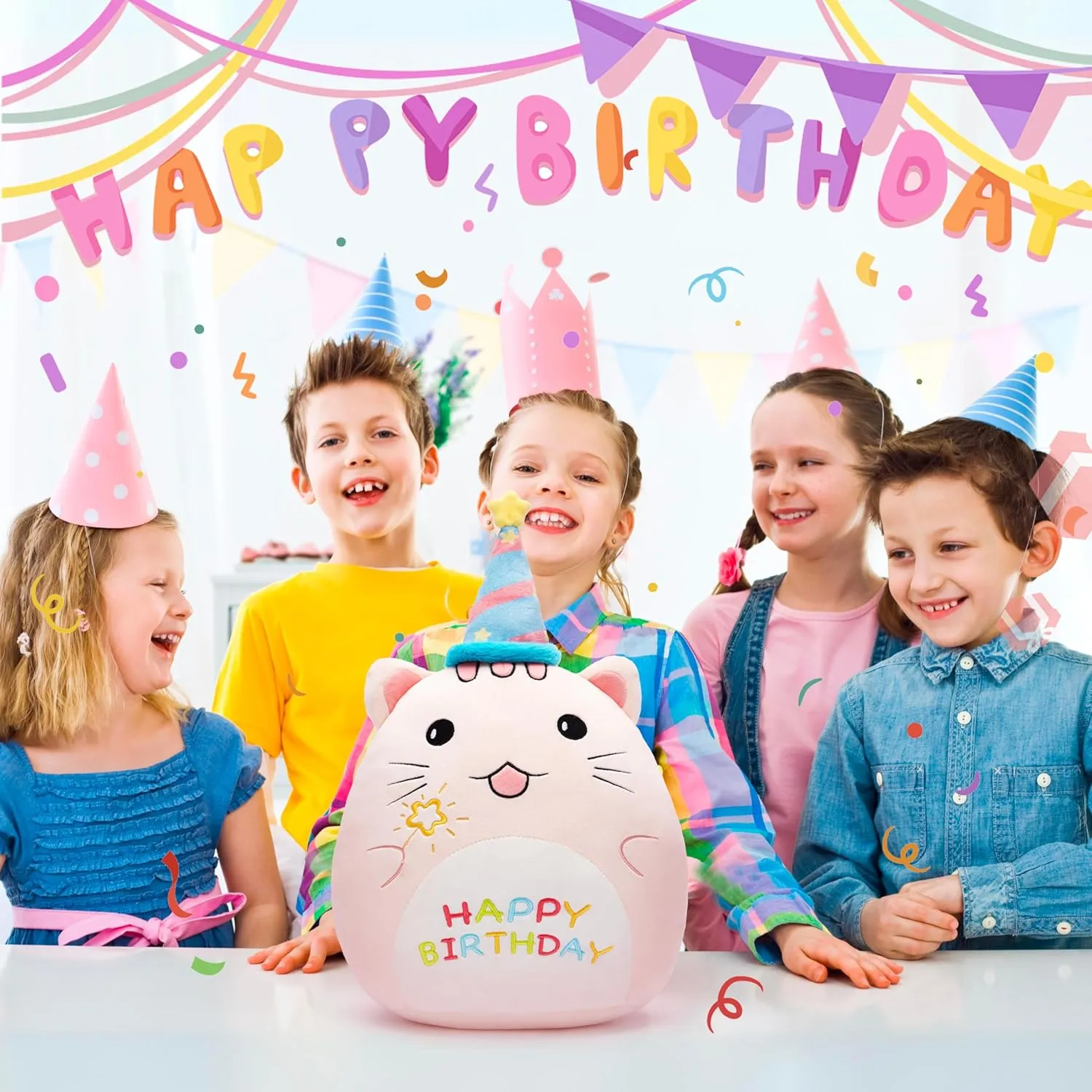 Brithday Large Cat Plush Pillow Stuffed Animal Toy$16" Big Size Cute Soft Fat Kawaii discrimination organizational inanity tickle spawn Hugging Cuddle Huggable Plushie$Gift for Kids Happy 