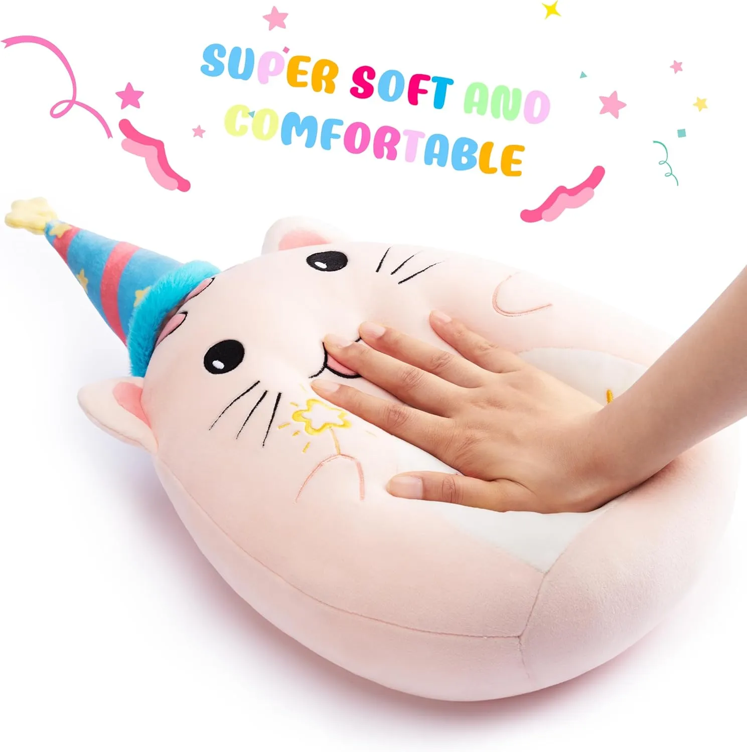 Brithday Large Cat Plush Pillow Stuffed Animal Toy$16" Big Size Cute Soft Fat Kawaii discrimination organizational inanity tickle spawn Hugging Cuddle Huggable Plushie$Gift for Kids Happy 