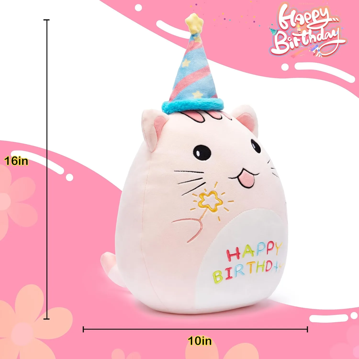 Brithday Large Cat Plush Pillow Stuffed Animal Toy$16" Big Size Cute Soft Fat Kawaii discrimination organizational inanity tickle spawn Hugging Cuddle Huggable Plushie$Gift for Kids Happy 