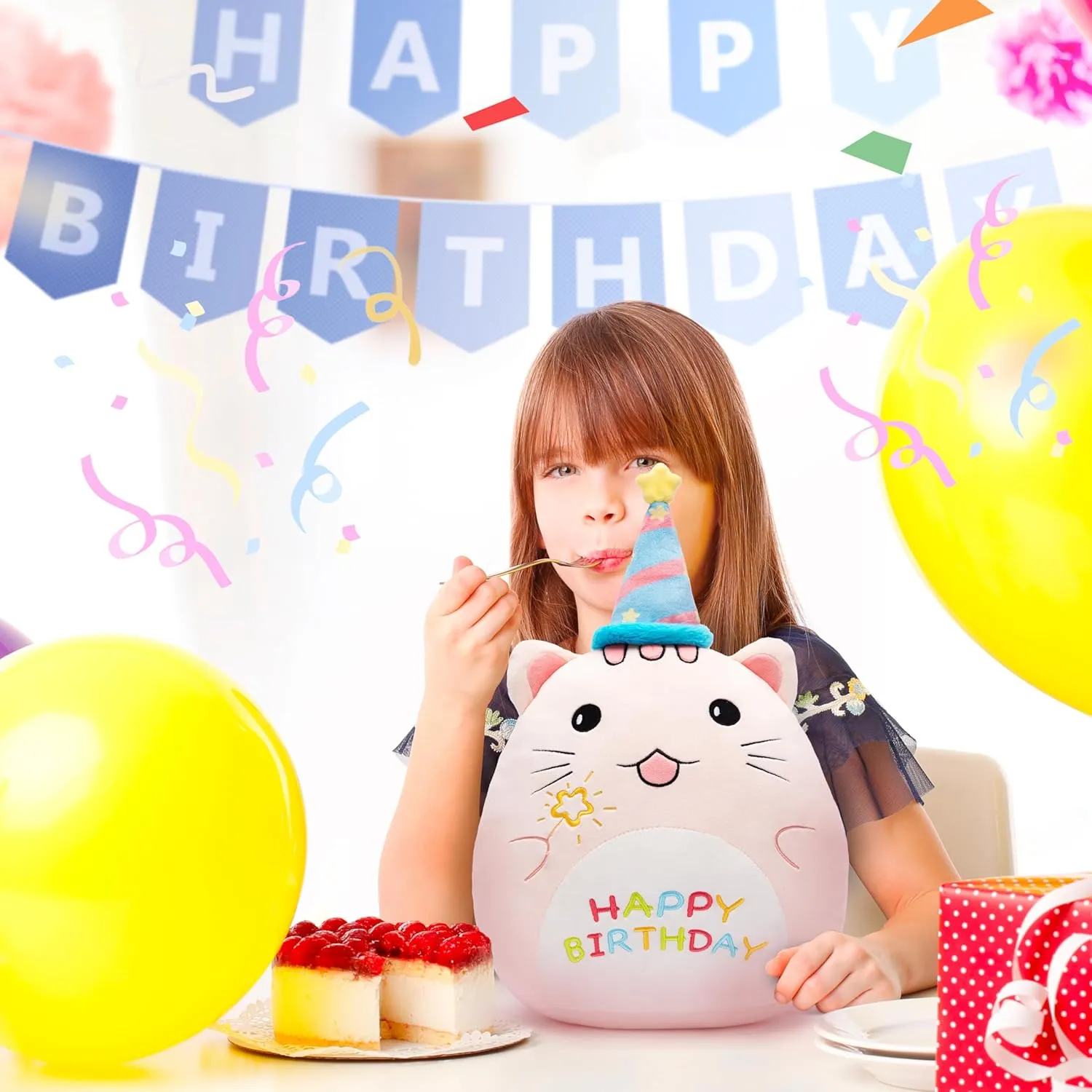 Brithday Large Cat Plush Pillow Stuffed Animal Toy$16" Big Size Cute Soft Fat Kawaii discrimination organizational inanity tickle spawn Hugging Cuddle Huggable Plushie$Gift for Kids Happy 