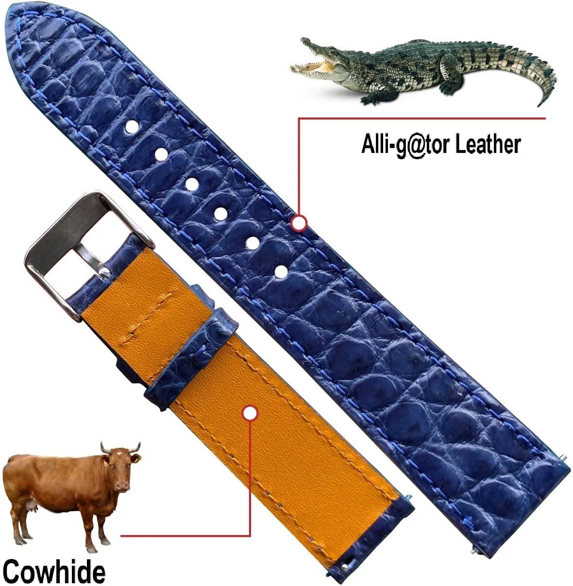 brittle Replacement Bespoke 18mm 19mm 20mm 21mm 22mm 24mm Handmade Slim AIIi-gator Watch Band Men Quick Release Thin Croc Premium Flat Leather Watch Strap 