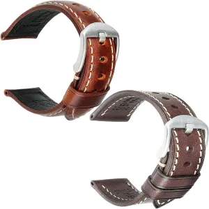 Brown Brown 20mm Oil Wax Leather Watch Strap   genesis Handmade Genuine Leather Watch Band Dark Brown 20mm for Men Women REZERO Light 