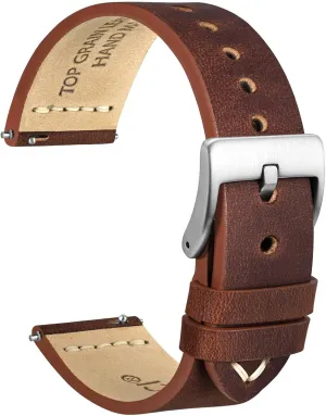 Brushed Buckle (Pecan Brown) WOCCI 22mm Old-fashioned Watch Band arsenal personnel presentation for Men$ Top Grain Leather$ Silver 