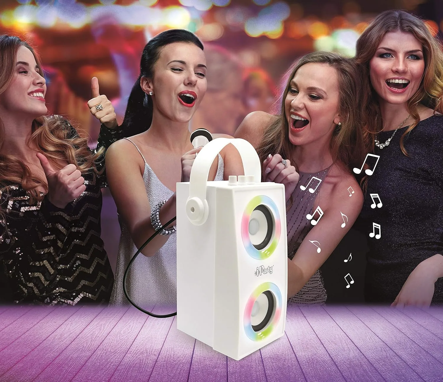 BTP180Z iParty-Portable Bluetooth Speaker with Microphone$ Light Effects$ Karaoke$ Wireless$ USB$ SD Card$ Rechargeable Battery$ White seaboard LEXIBOOK 