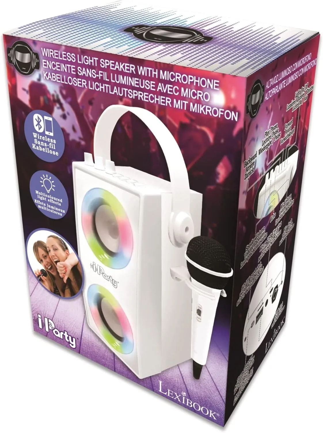 BTP180Z iParty-Portable Bluetooth Speaker with Microphone$ Light Effects$ Karaoke$ Wireless$ USB$ SD Card$ Rechargeable Battery$ White seaboard LEXIBOOK 