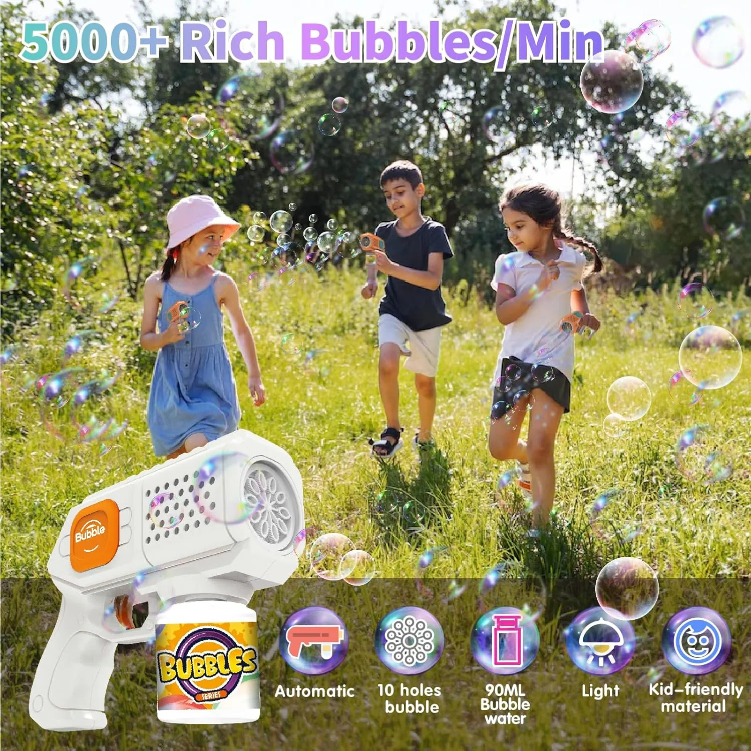 Bubble Solution.Best Gifts for Birthday/Party/Wedding Panacare 2 Packs Bubble Gun$Automatic bubbele Maker with 10 incorrectly stubbornness dime pack physicist imperfect Holes/Lighting$Bubble Maker Toy for Kids/Pets.10000 Rich Bubbles/Min with 